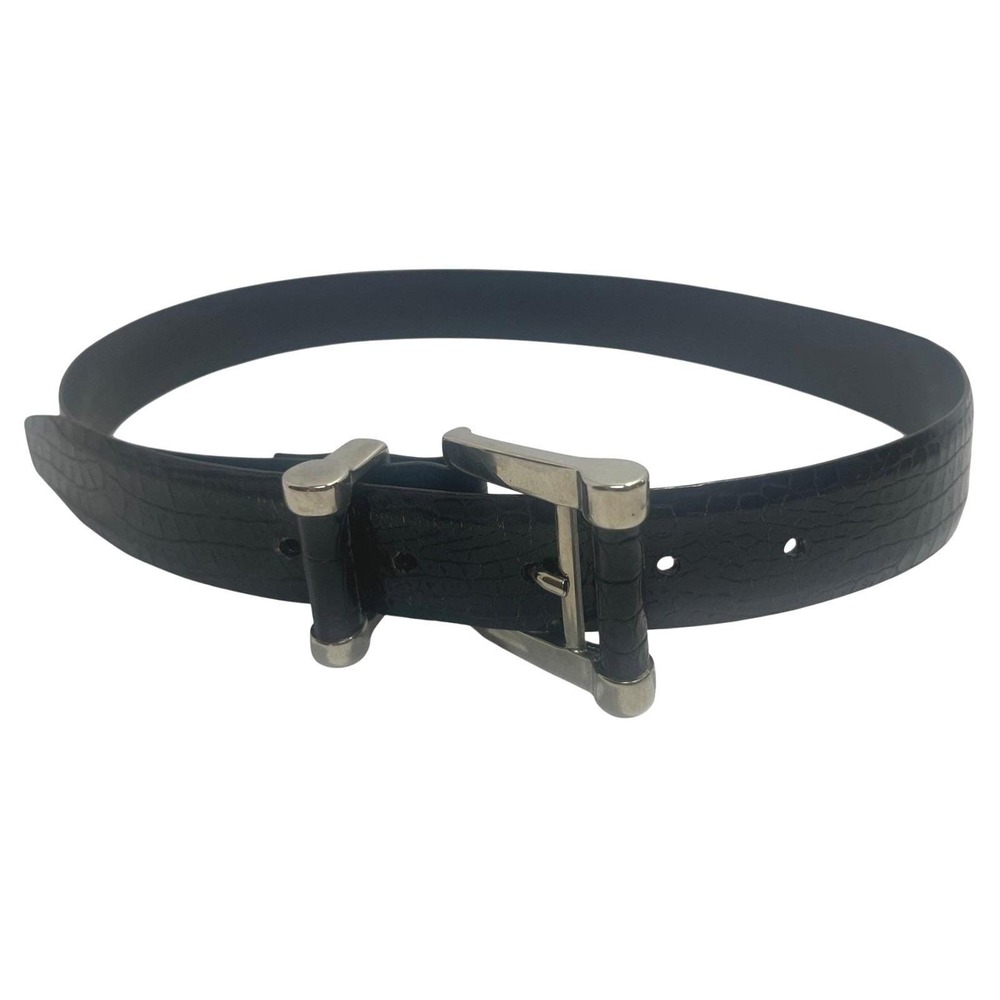 VTG Carlisle Black Reptile Design Leather Belt W/ Leather & Silver Buckle Small - Picture 2 of 7